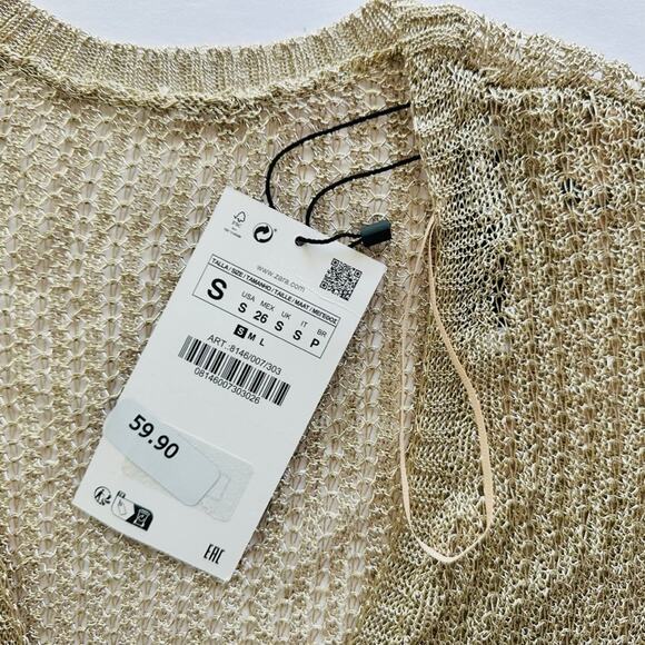 ZARA Gold Metallic Surplice Chain Mesh Top Size Small NEW Beach Cover-Up - Picture 3 of 6